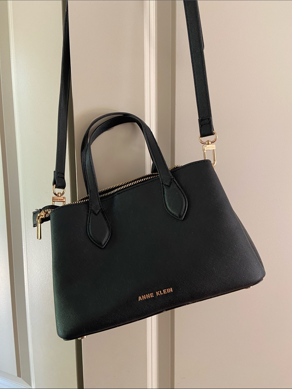 Anne Klein Small Black Satchel with Gold Accents